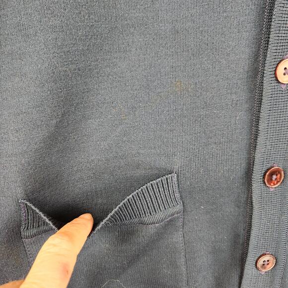 St. Croix VTG Mens Sweater M Navy Blue 100% Wool Cardigan Academia Grandpa EUC - Picture 6 of 11